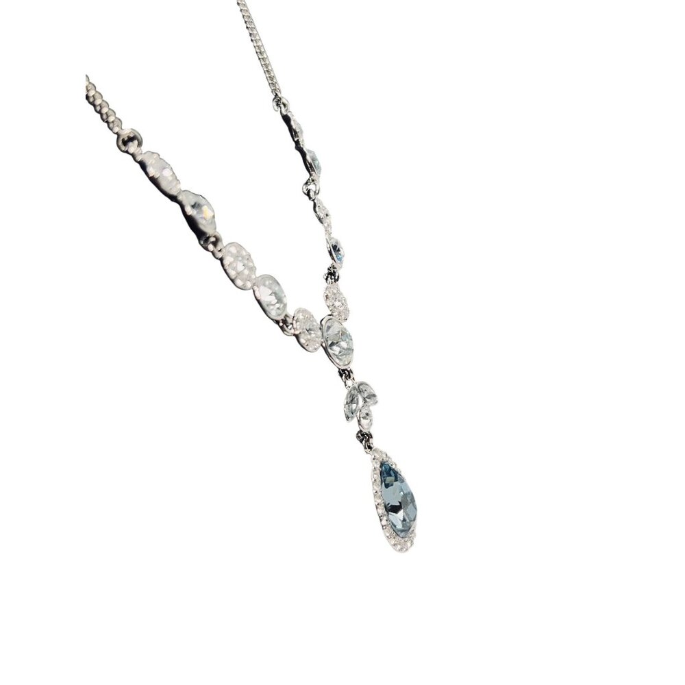 Givenchy Silver Tone With Clear And Pale Blue Crystals Statement Necklace (6296) - Picture 3 of 8